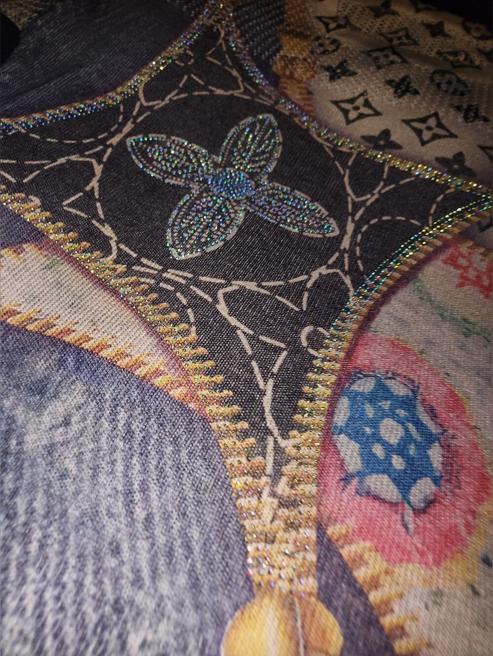 Fashion Luxury Monogram Crystal Beaded Print Top - Multi Color XL Appox - Picture 3 of 7